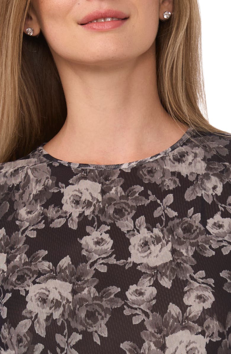 Ted Baker Floral Long Sleeve Mesh Top, Alternate, color, Rich Black