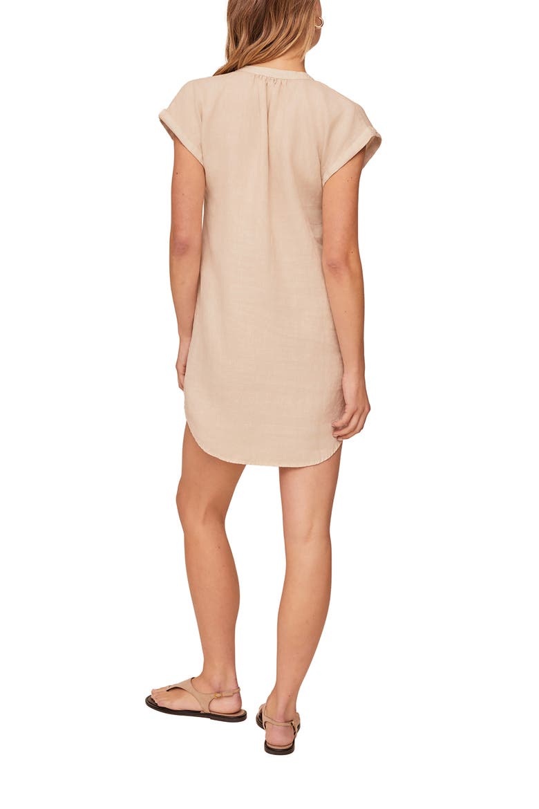Cap Sleeve Linen Henley Minidress, Alternate, color, LINEN SAND