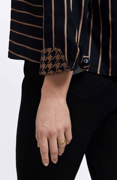 Foxcroft Margie Stripe Three-quarter Sleeve Button-up Shirt In Black