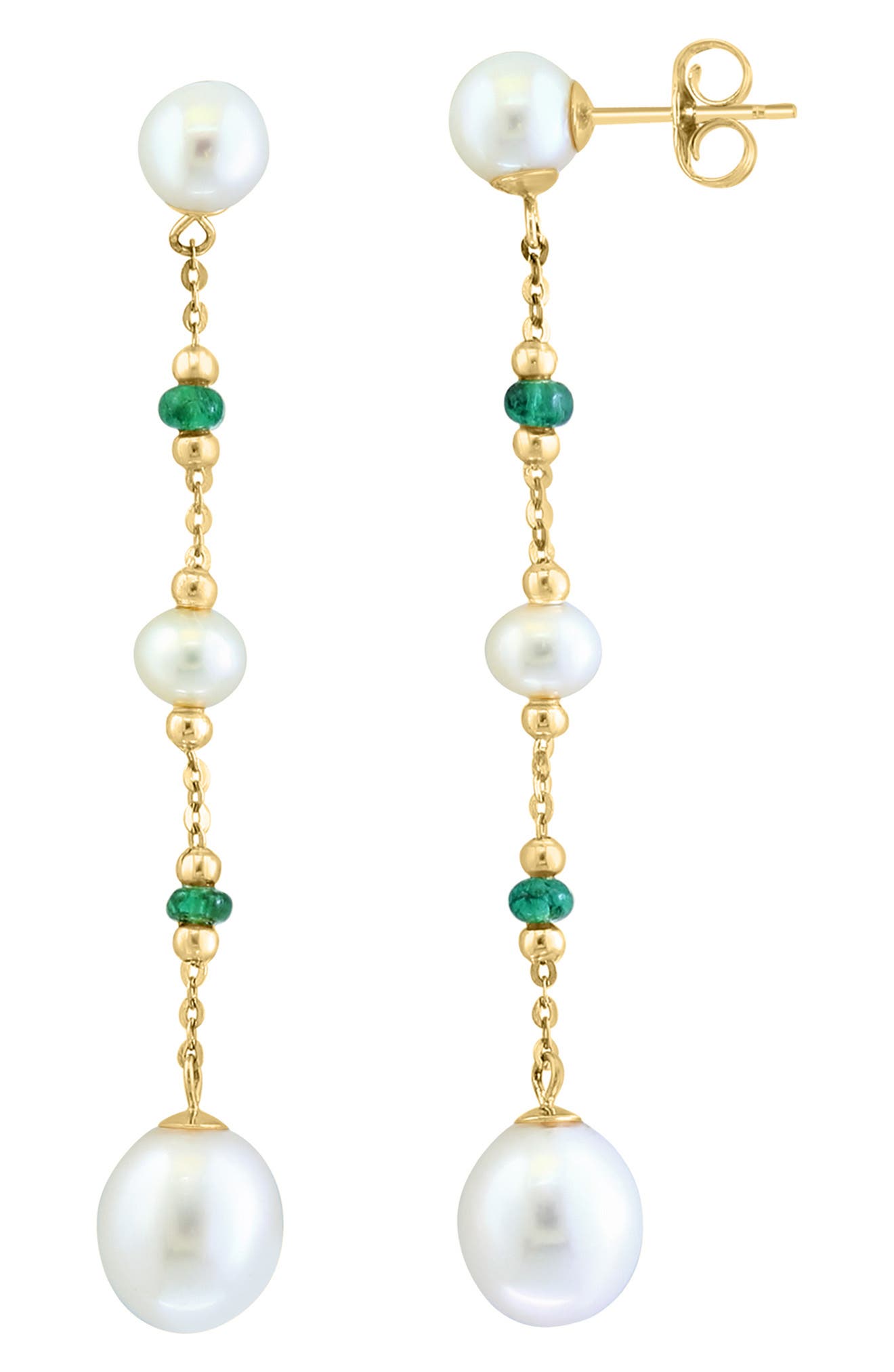 EFFY 14K Yellow Gold Emerald & Freshwater Pearl Earrings