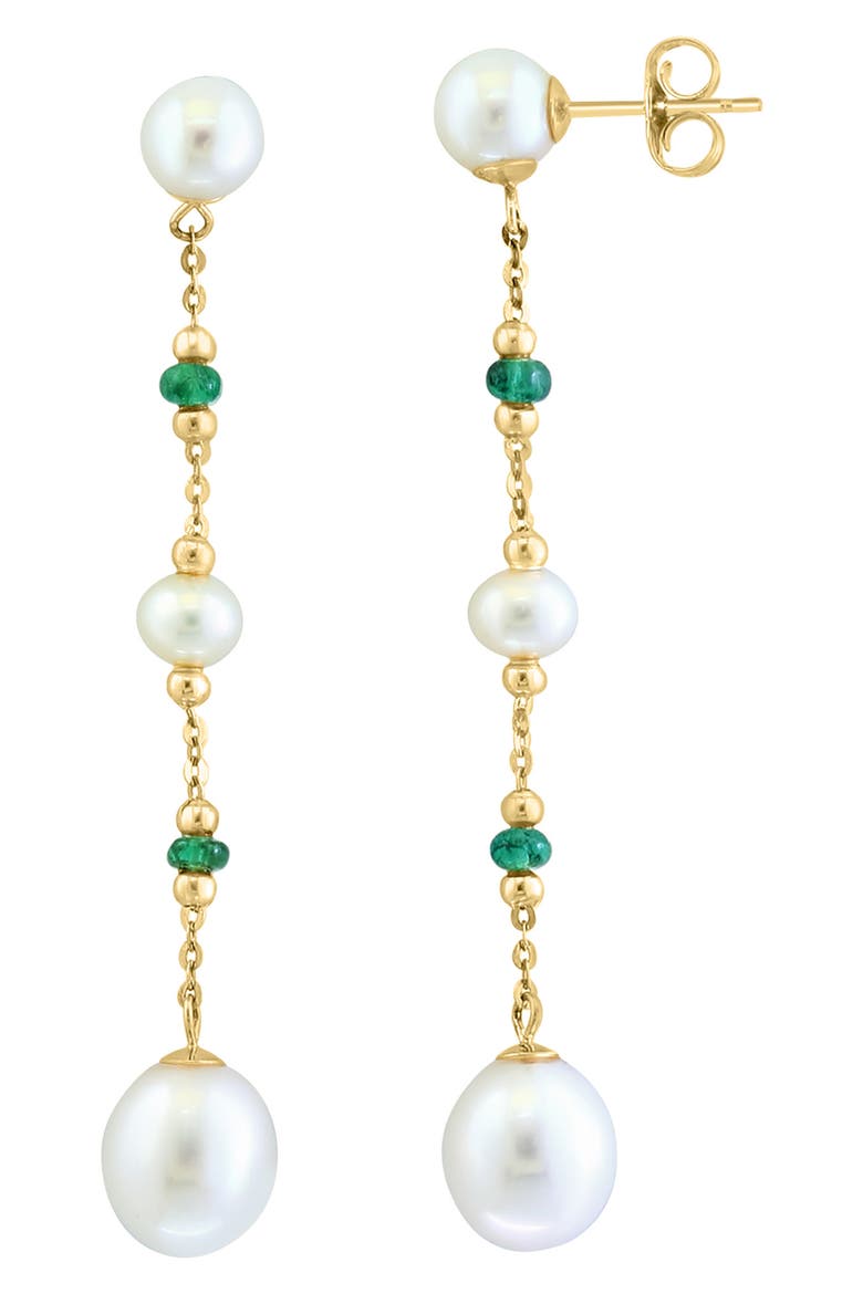 14K Yellow Gold Emerald & Freshwater Pearl Earrings, Main, color, GREEN
