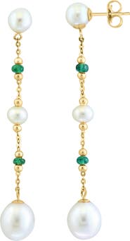 EFFY 14K Yellow Gold Emerald & Freshwater Pearl Earrings