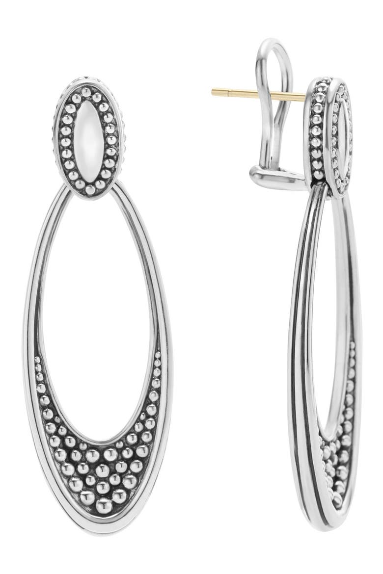 'Signature Caviar' Omega Drop Earrings, Alternate, color, SILVER