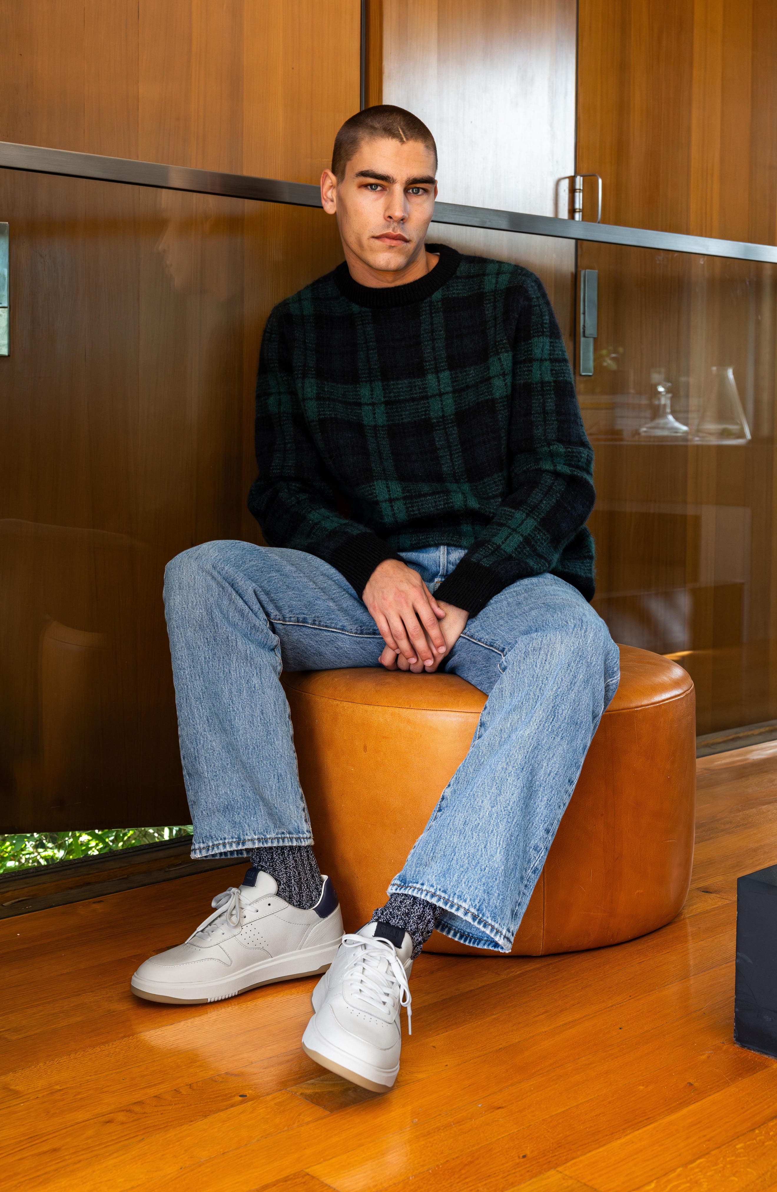 CLAE Moses Low Top Leather Sneaker, Alternate, color, White Leather Navy