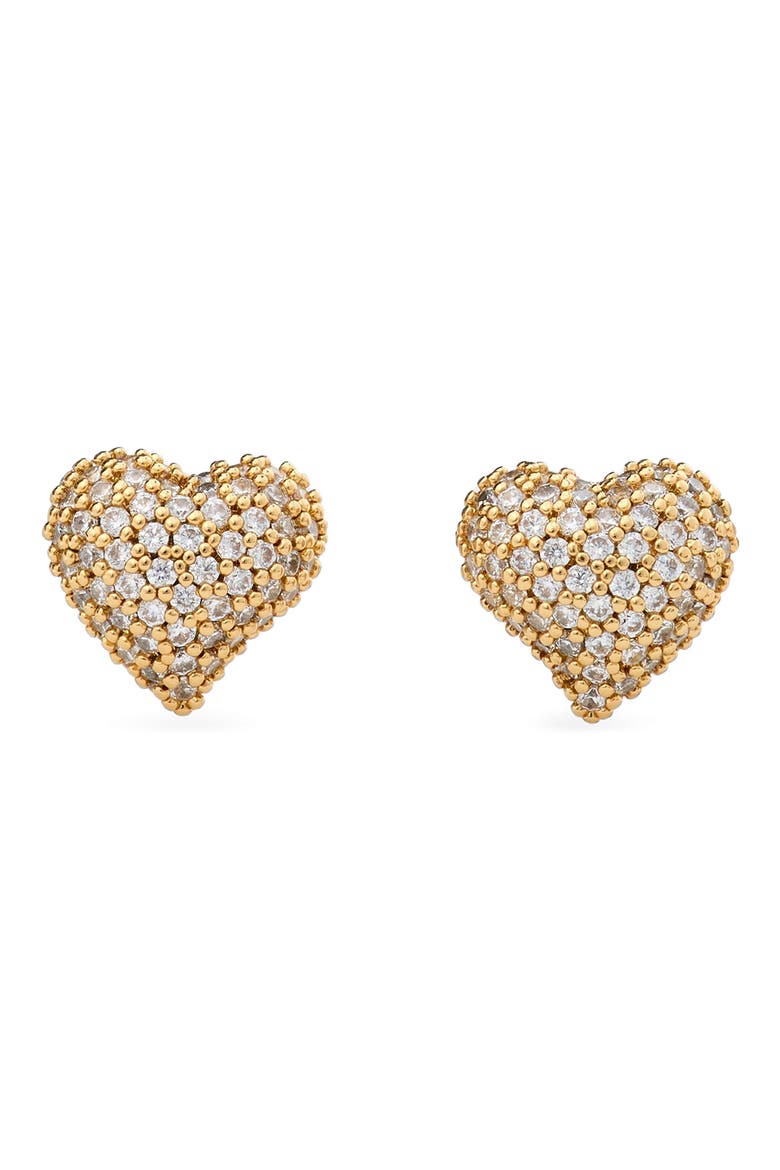 cubic zirconia pavé heart stud earrings, Main, color, CLEAR/ GOLD