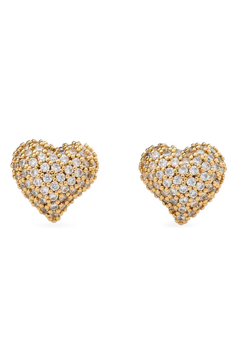 Kate Spade New York cubic zirconia pavé heart stud earrings, Main, color, Clear/ Gold