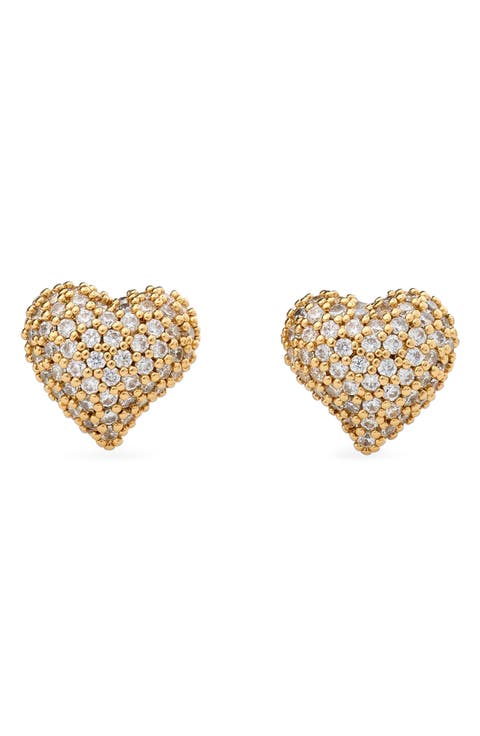 cubic zirconia pavé heart stud earrings