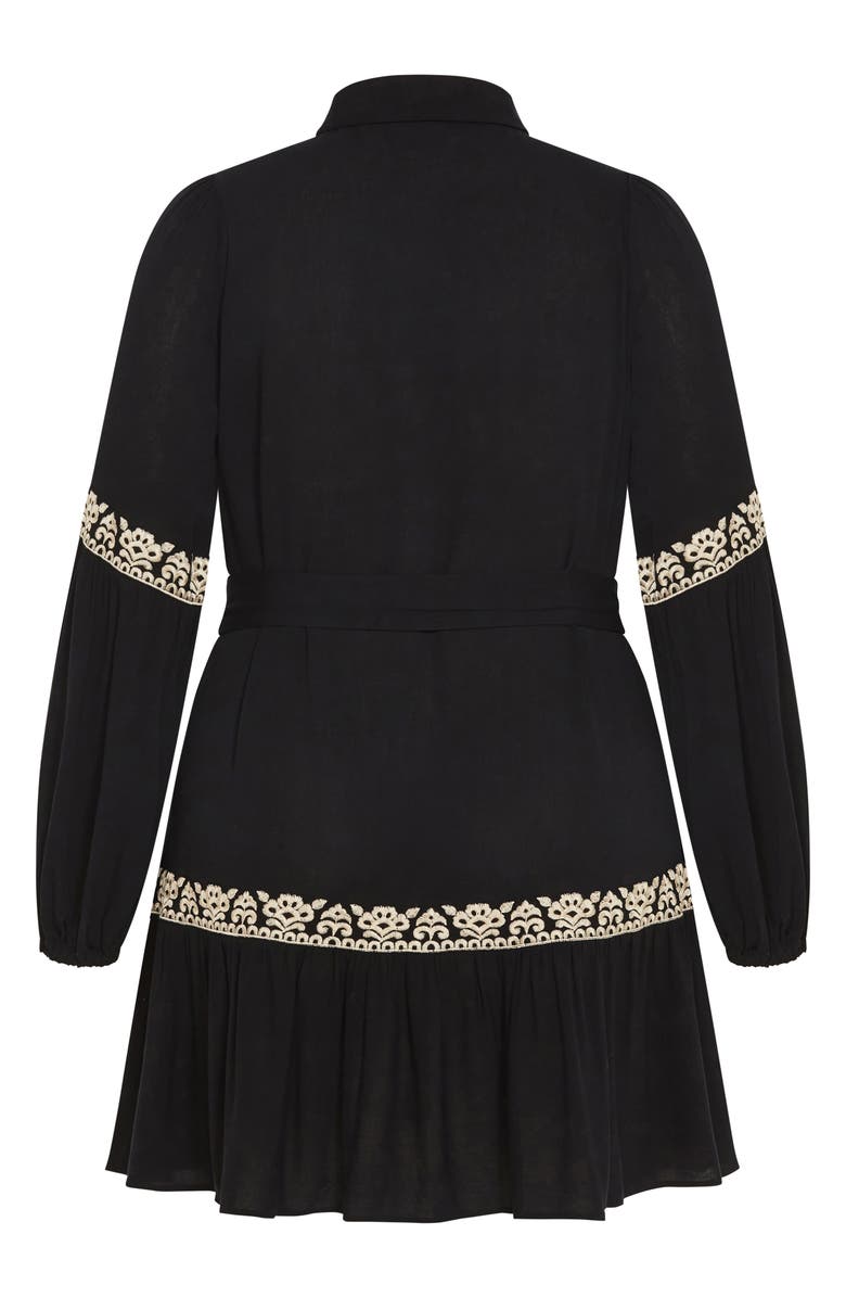 City Chic Marlie Long Sleeve Embroidered Minidress, Alternate, color, Black