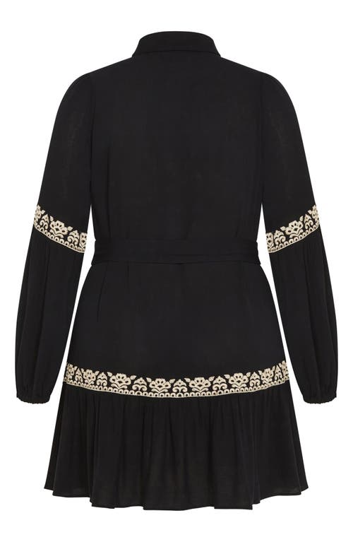 City Chic Marlie Long Sleeve Embroidered Minidress In Black