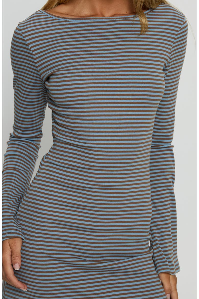 Bryanna Stripe Stretch Cotton Knit Minidress, Alternate, color, BLUE / BROWN