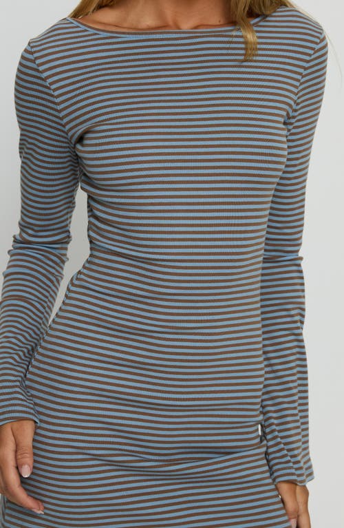 Princess Polly Bryanna Stripe Stretch Cotton Knit Minidress In Gray