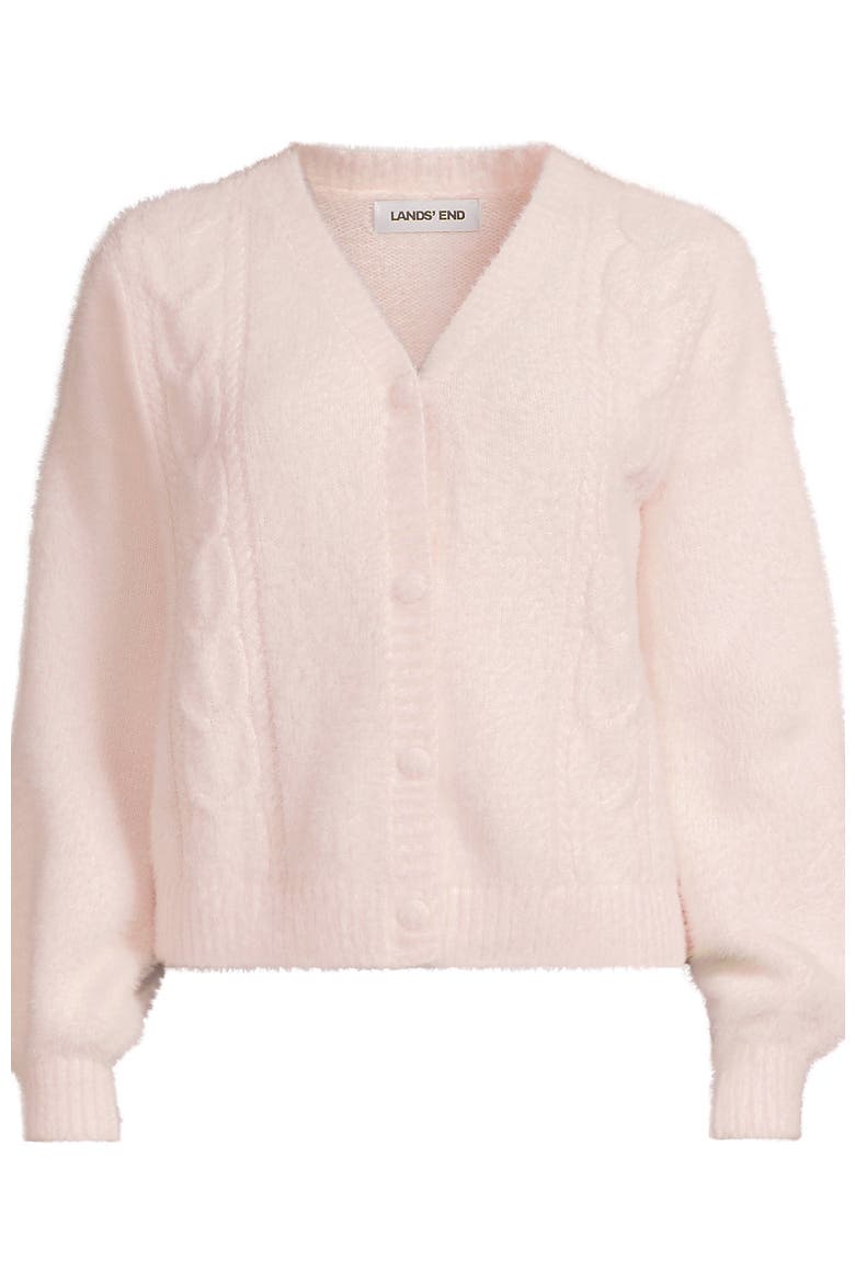 Fuzzy Eyelash Cable Cardigan Sweater, Alternate, color, Blush