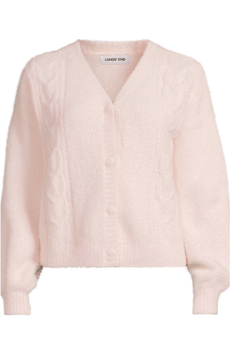 Lands' End Fuzzy Eyelash Cable Cardigan Sweater, Alternate, color, Blush