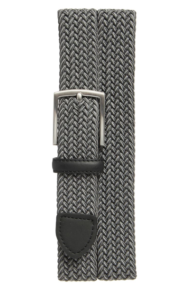 NORDSTROM RACK Stretch Braided Belt, Main, color, Black- Grey