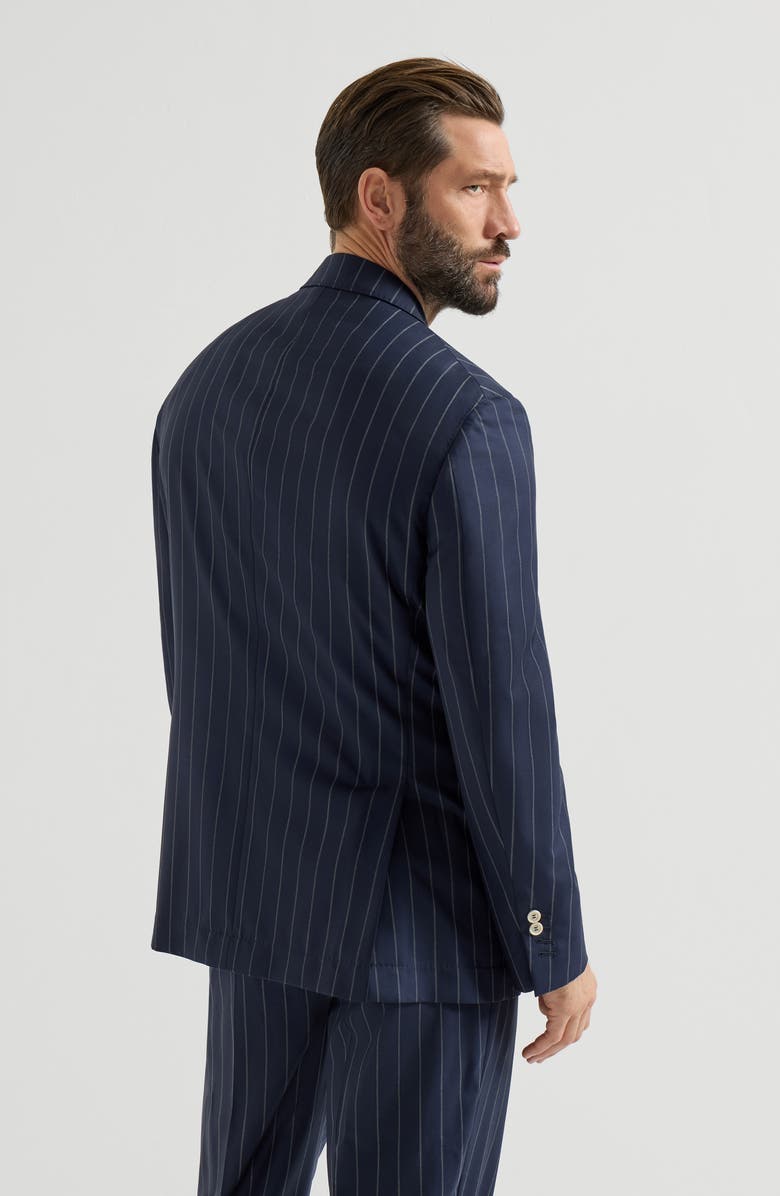 Brunello Cucinelli Wide chalk stripe blazer, Alternate, color, Blue