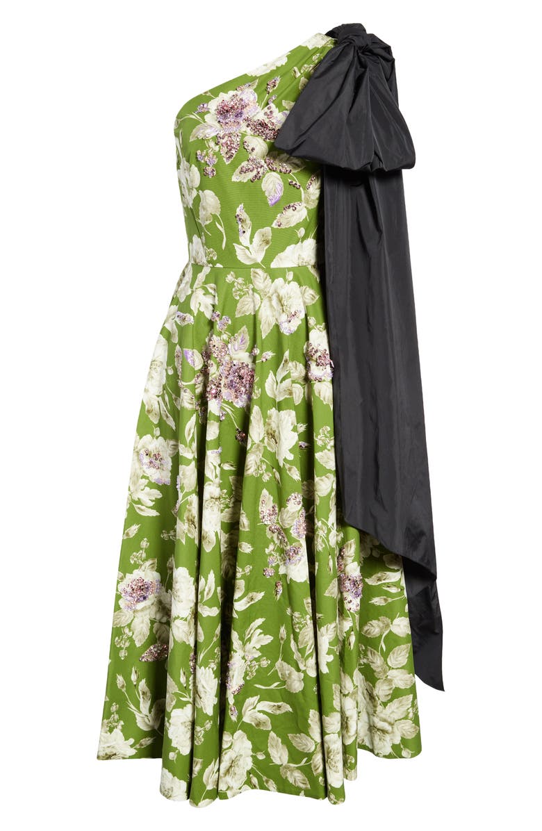 Erdem Johanne Jeweled Floral Print One-Shoulder Midi Dress with Bow, Alternate, color, 