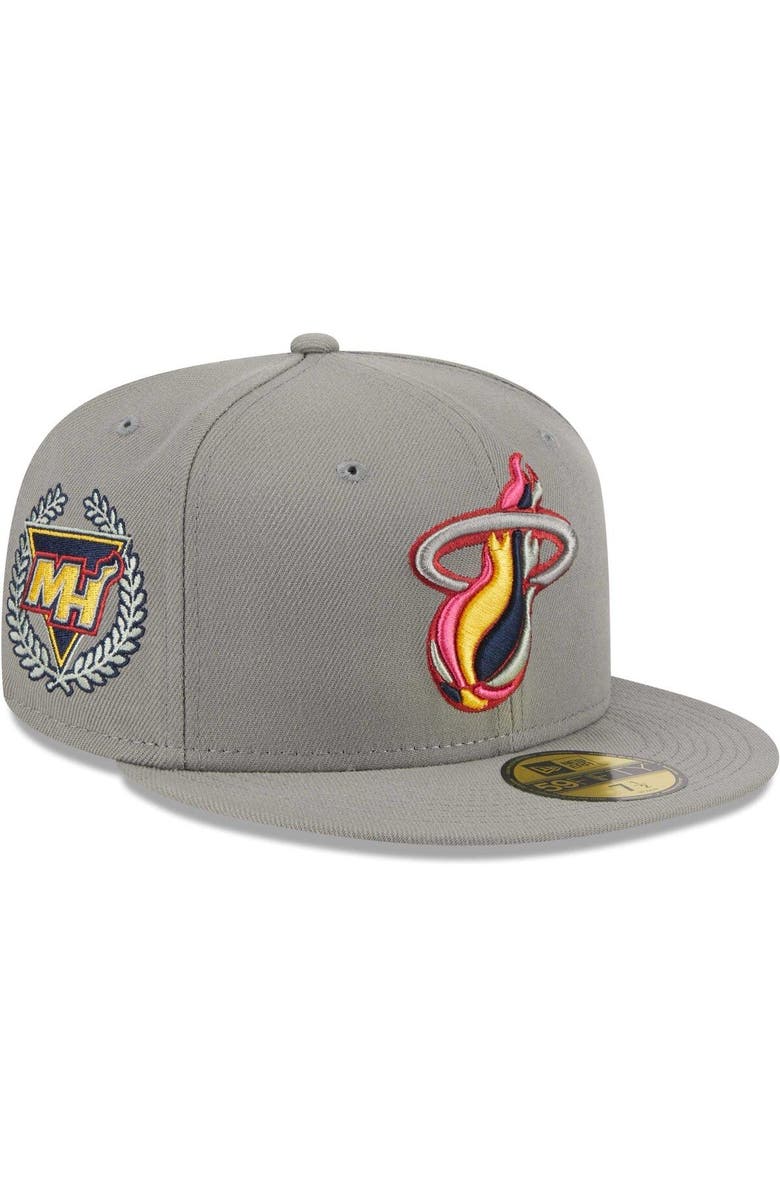 New Era Men's New Era Gray Miami Heat Color Pack 59FIFTY Fitted Hat, Main, color,