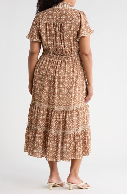 Max Studio Flutter Sleeve Tiered Maxi Dress In Brown