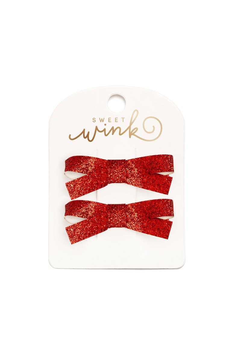 Sweet Wink Red Glitter Bow Clip Set, Main, color, Red