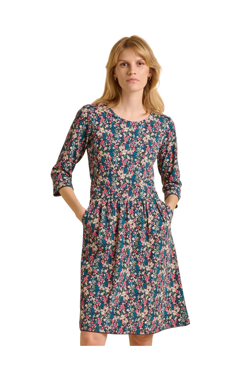 Brakeburn Freya 3/4 Sleeve Round Neck Dress, Main, color, Navy