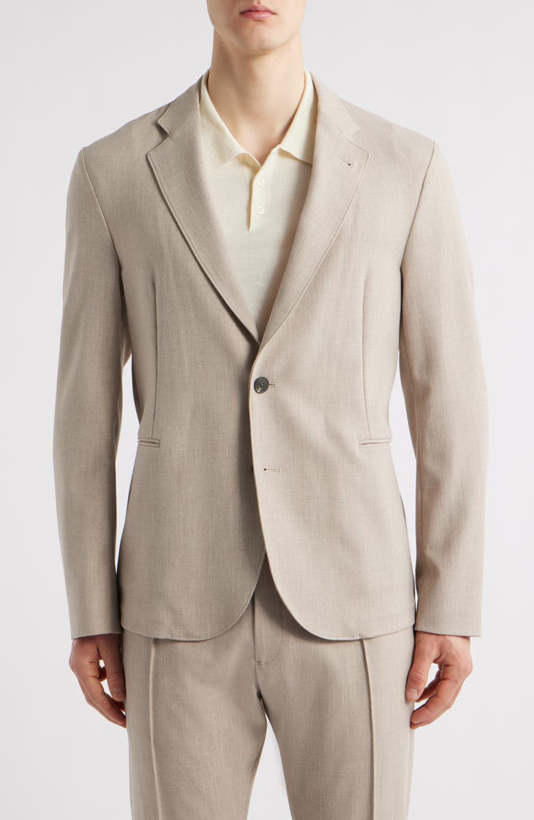 Emporio Armani Mélange Stretch Gabardine Sport Coat, Main, color, Solid Medium Beige