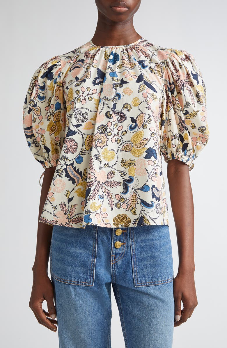 Ulla Johnson Coralie Embroidered Puff Sleeve Top, Main, color, Magnolia