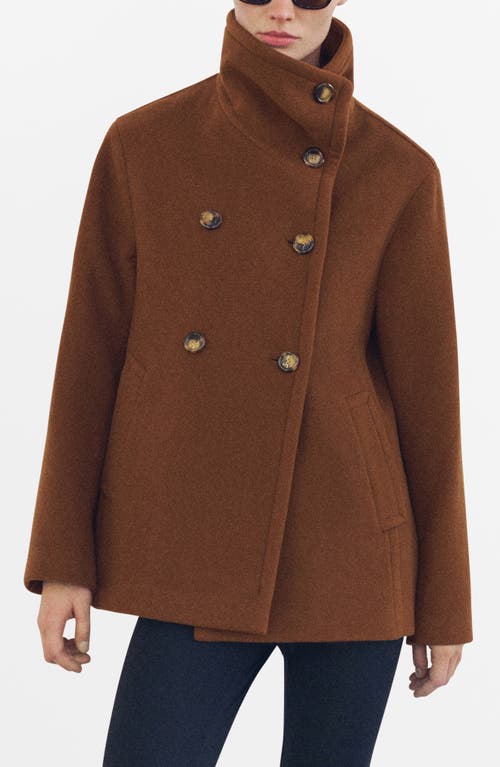 Mango Double Breasted Wool Blend Jacket In Brown