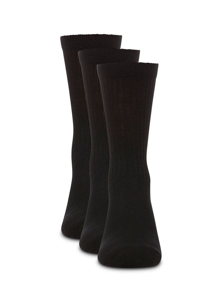 Boys' 3 Pair Pack Ribbed Cotton Blend Crew Sport Socks, Alternate, color, Black