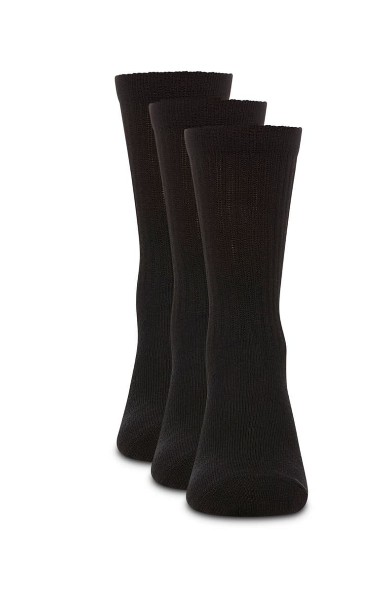 MK-10955 Boys' 3 Pair Pack Ribbed Cotton Blend Crew Sport Socks, Alternate, color, Black