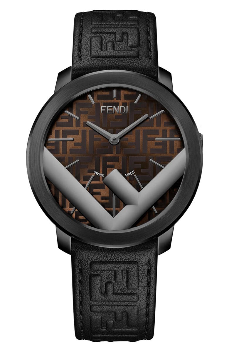 Fendi Run Away Leather Strap Watch, 41mm, Main, color,