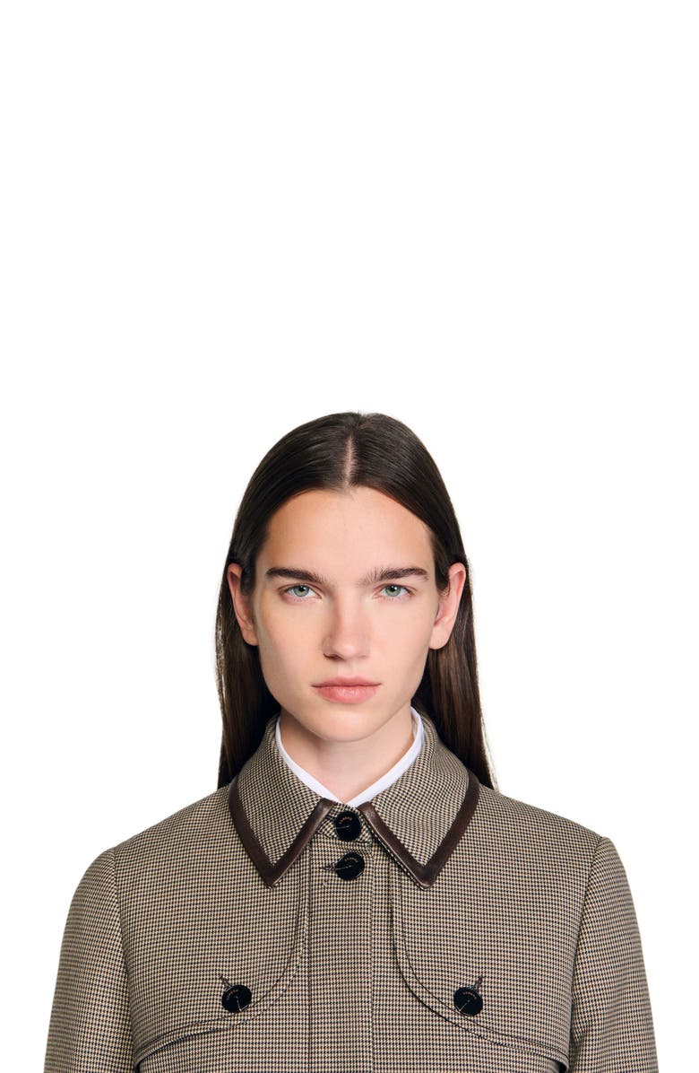 SANDRO Houndstooth trench, Alternate, color, Brown / Beige