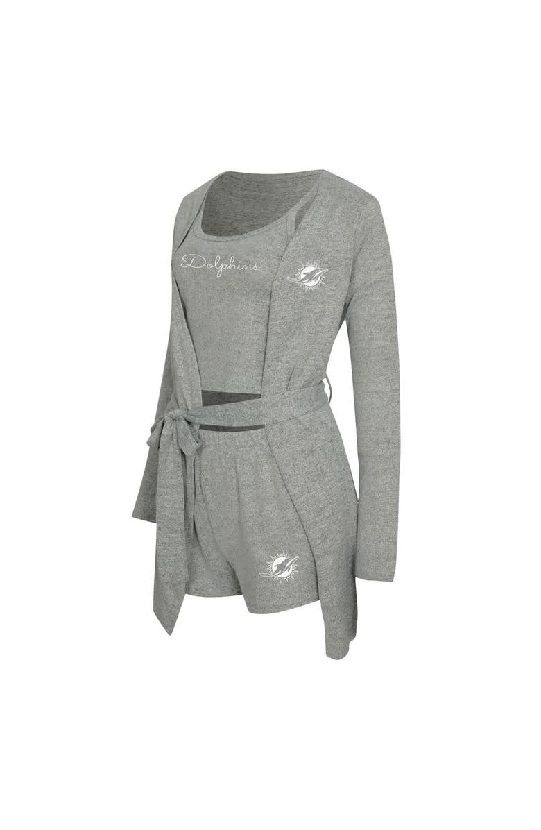 CONCEPTS SPORT Women's Concepts Sport Heather Gray Miami Dolphins Rigor Tank, Short & Robe Set, Alternate, color, Heather Gray