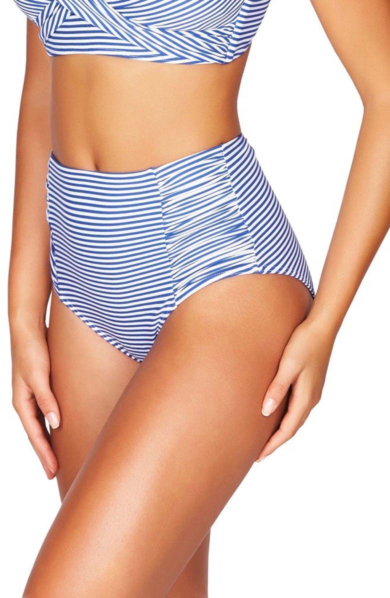 Sea Level Sorrento Stripe High Waist Gathered Side Bikini Bottoms, Alternate, color, 