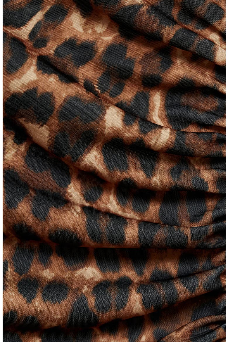 Leopard Print Side Ruched Dress, Alternate, color, BROWN
