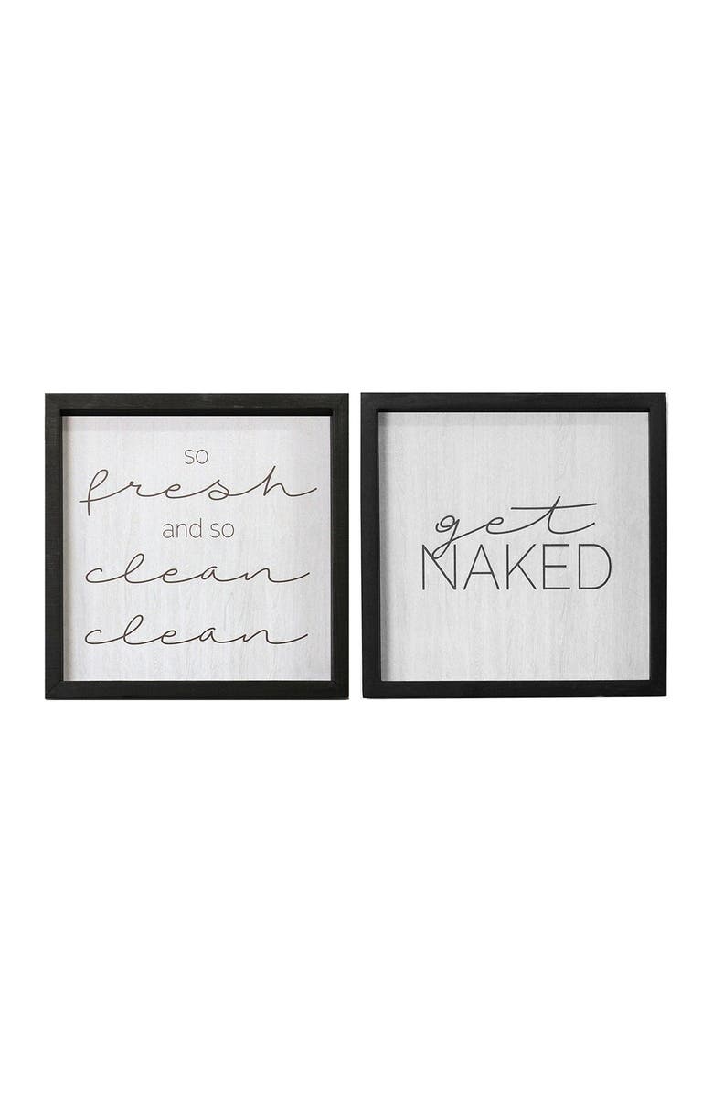 STRATTON HOME DECOR White/Black Get Naked Wall Art - Set of 2, Main, color,