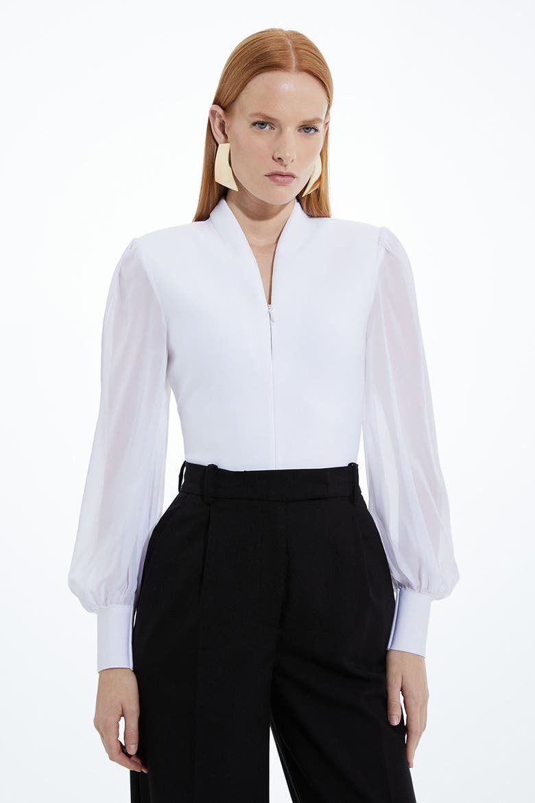 Zip Detail Chiffon Sleeve Knit Top, Main, color, Ivory
