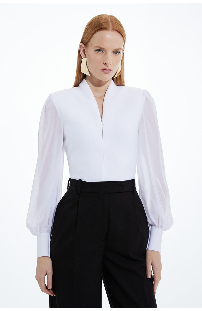 Karen Millen Zip Detail Chiffon Sleeve Knit Top, Main, color, Ivory