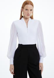Karen Millen Zip Detail Chiffon Sleeve Knit Top