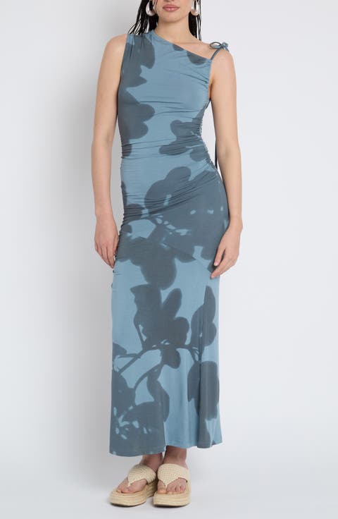 Placement Print Ruched Side Maxi Dress