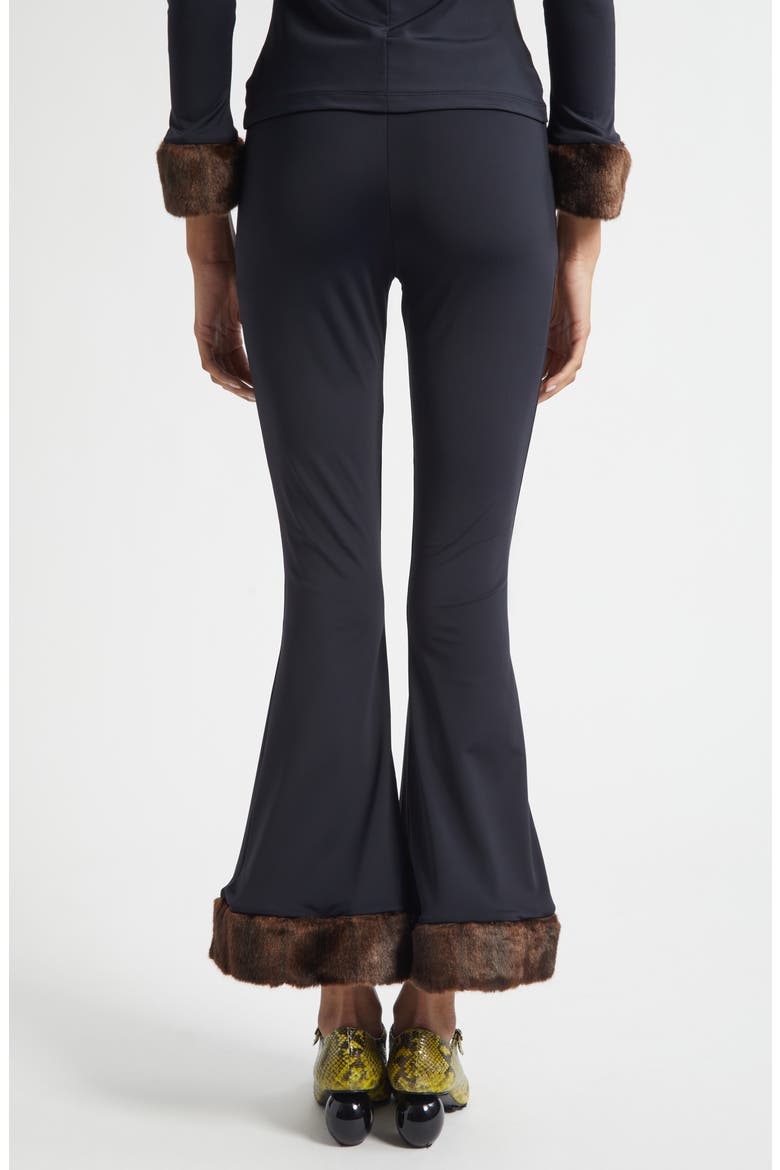 Faux Mink Trim Stretch Knit Pants, Alternate, color, BLACK