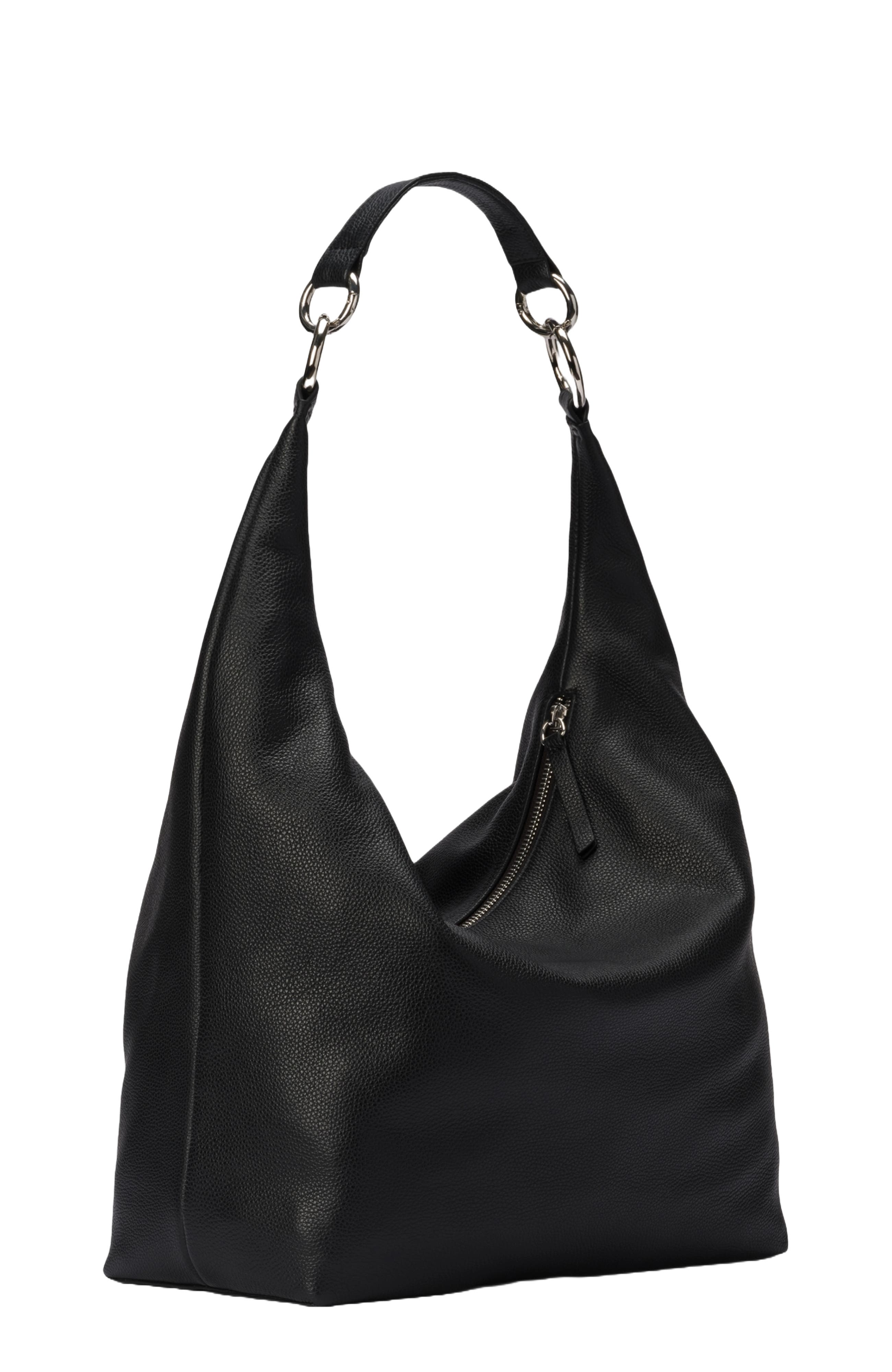HYER GOODS Leather Convertible Hobo Ring Bag, Alternate, color, Black/Silver