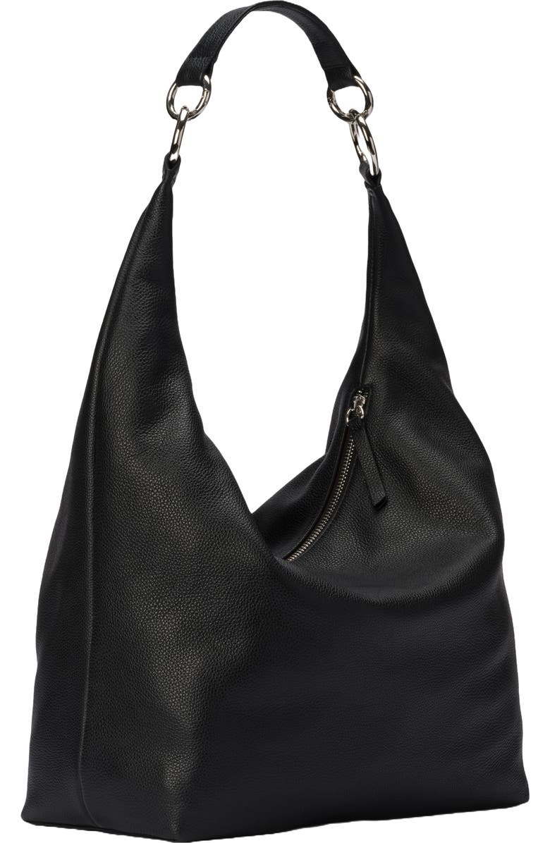 HYER GOODS Leather Convertible Hobo Ring Bag, Alternate, color, Black/Silver