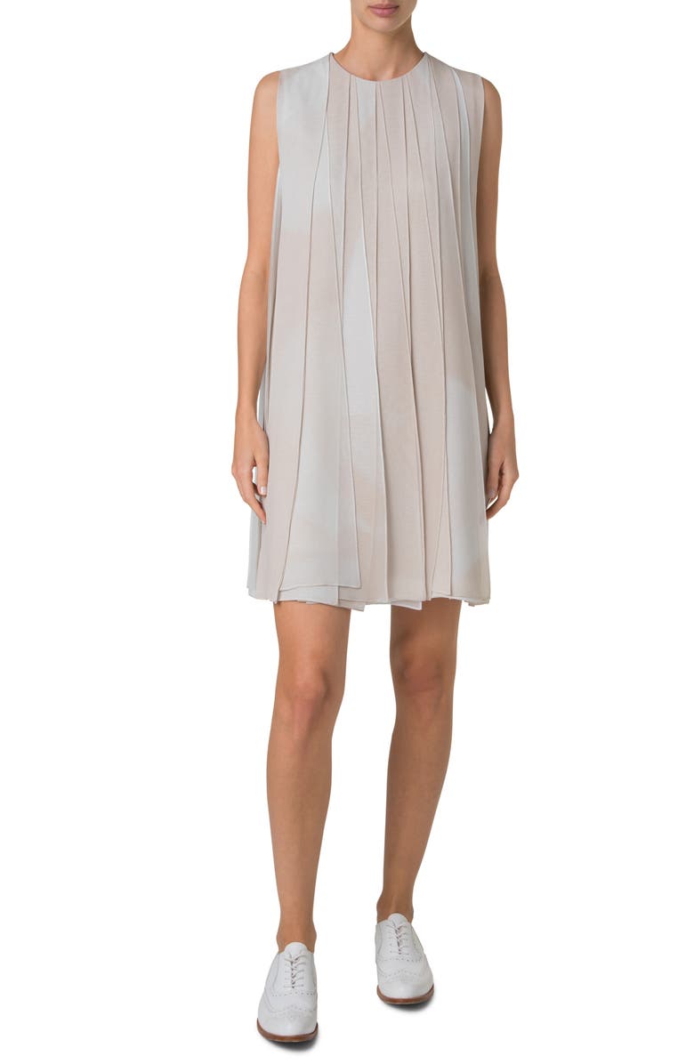 Akris Chiaroscuro Print Silk Georgette Shift Dress, Main, color, Greige