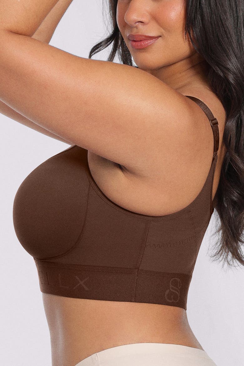 Wireless Front Closure Back Smoothing Unlined Adjustable Strap Everyday Bra, Alternate, color, Brown