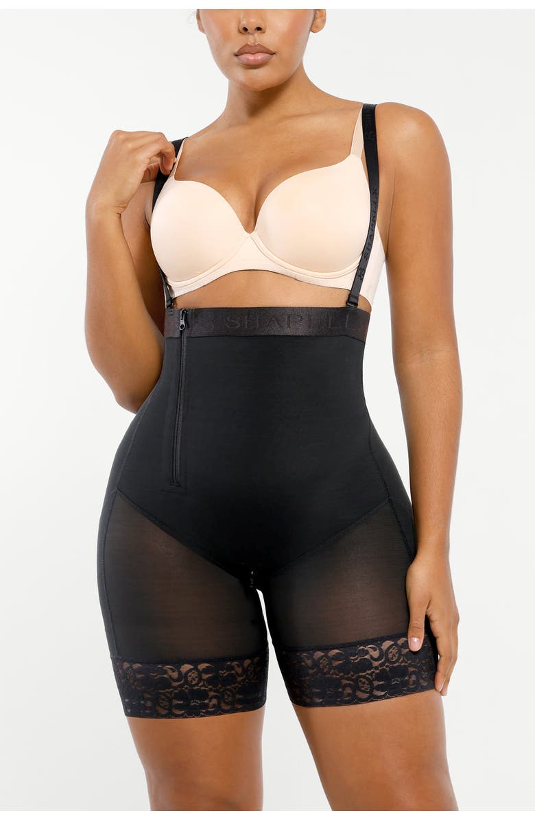 Shapellx Postpartum Side Zipper Support Shorts, Main, color, Jet Black