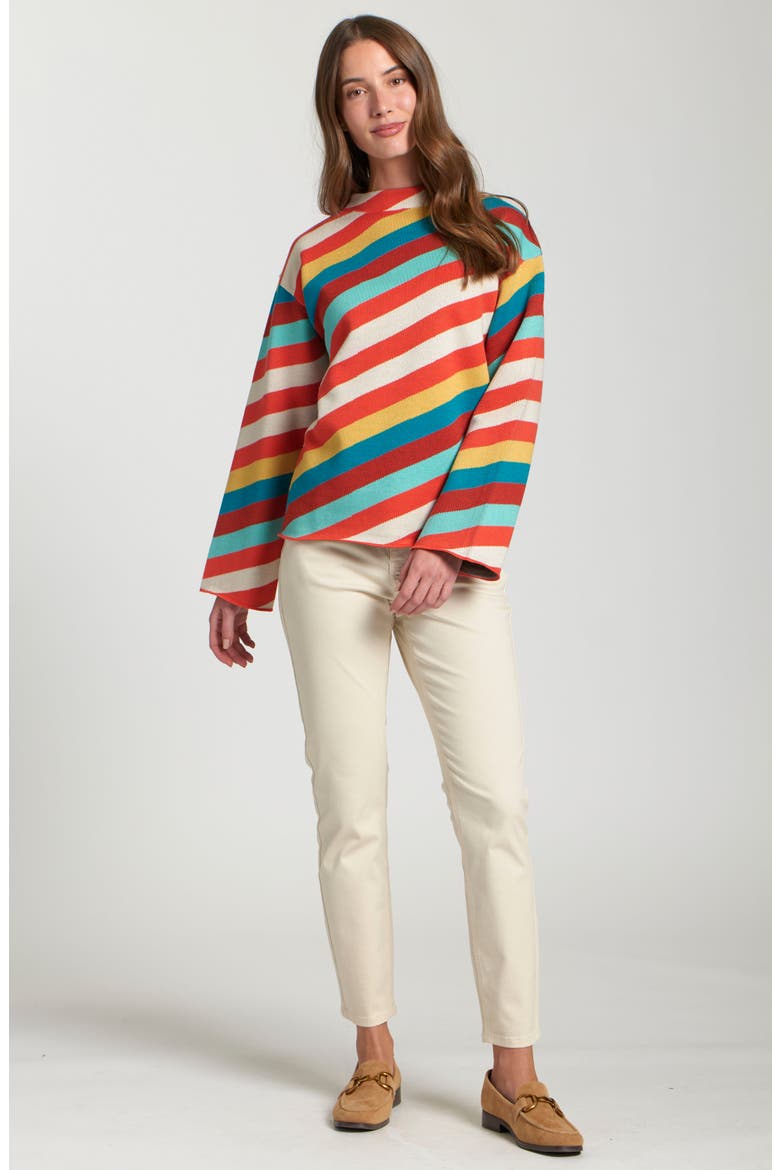 Diagonal Stripe Funnel Neck Sweater, Alternate, color, TERRACOTTA MULTI