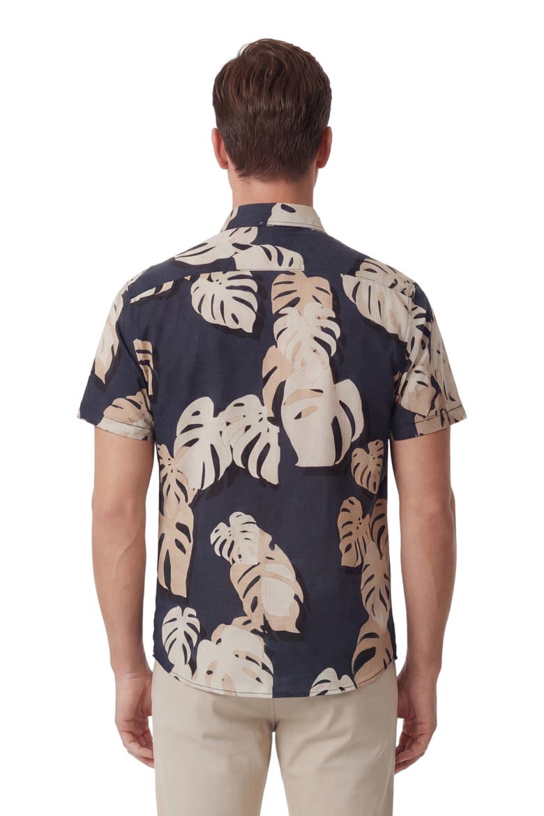 Monstera Floral Mens Merino Wool Button-up Shirt, Alternate, color, MONSTERA FLORAL SMOKE