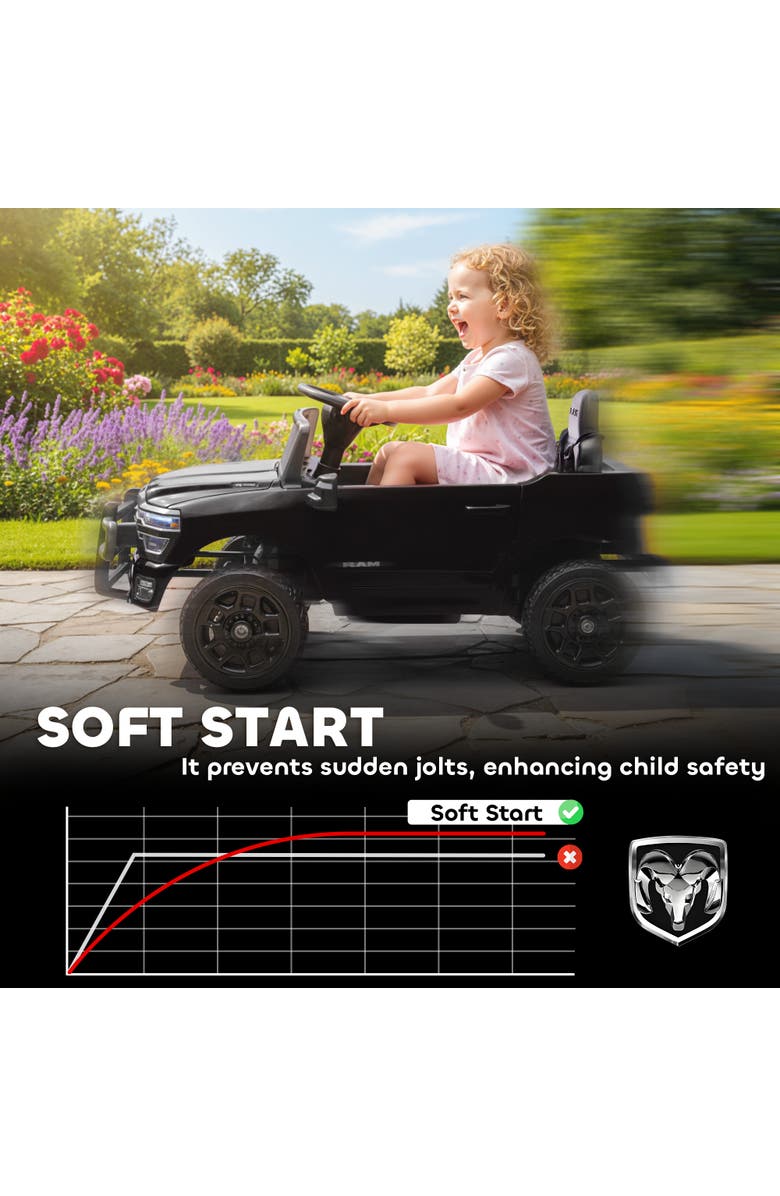 Qaba 12V Kids Ride on Car Licensed Dodge RAM 3500 Ride on Toys for Toddlers with Dual Motors Remote Control Suspension Bluetooth and Lights, Alternate, color, Black