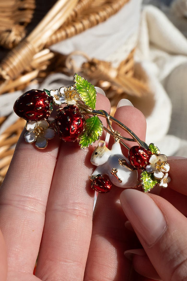 Strawberry & Mouse Brooch, Alternate, color, Strawberry & Mouse