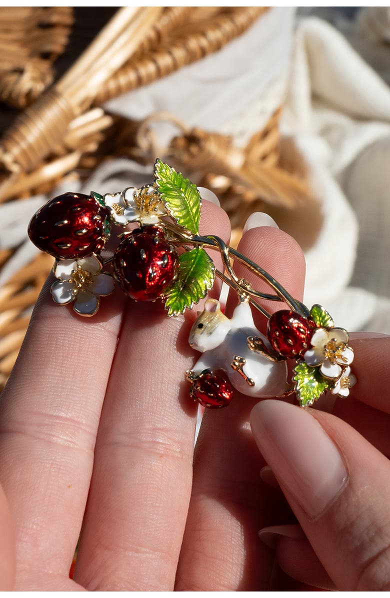 Bill Skinner Studio Strawberry & Mouse Brooch, Alternate, color, Strawberry & Mouse